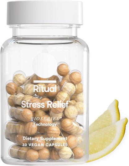 Ritual Stress Relief Supplement BioSeries with 8-Hour Release to Support Natural Cortisol Response and Promote Calm (Shoden® Ashwagandha, Suntheanine® L-Theanine, and Saffron as affron®*) 30 Day