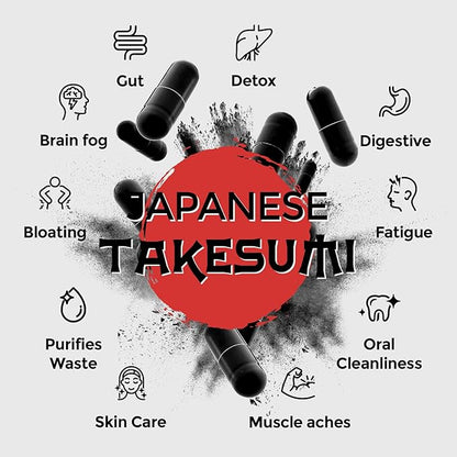 Takesumi Activated Charcoal 2000mg – Activated Charcoal from Bamboo for Max Absorption, Detox & Gut, 120 Vegan Capsules