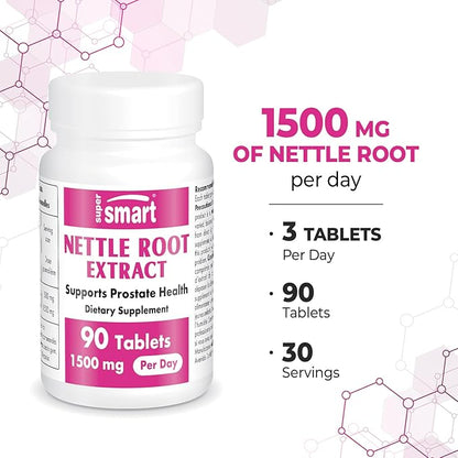 Supersmart - Stinging Nettle Root Extract 16:1 (Urtica Dioica) 1500 mg per Day - Prostate & Urinary Health Supplement - Allergies Support | Non-GMO & Gluten Free - 90 Tablets
