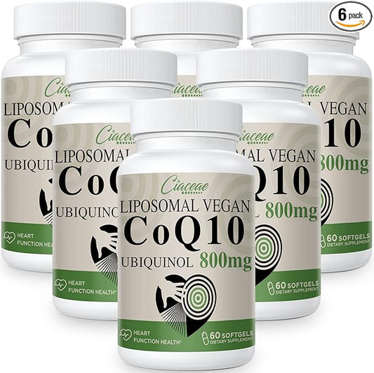 Liposomal CoQ10 800mg Ubiquinol Softgel, Max Absorption Ubiquinol Coenzyme Q10, Ubiquinol CoQ10 Supplement for Antioxidant, Heart Function & Energy Production, Pure CoQ10 800mg, 360 Vegan Softgels