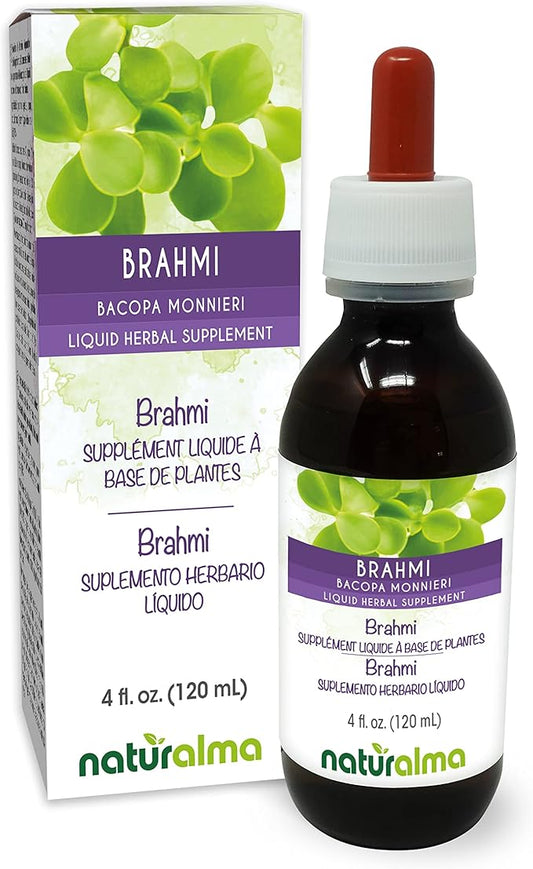 Naturalma Brahmi (Bacopa monnieri) herb Alcohol-Free Tincture - 4 fl oz Liquid Extract in Drops - Herbal Supplement - Vegan