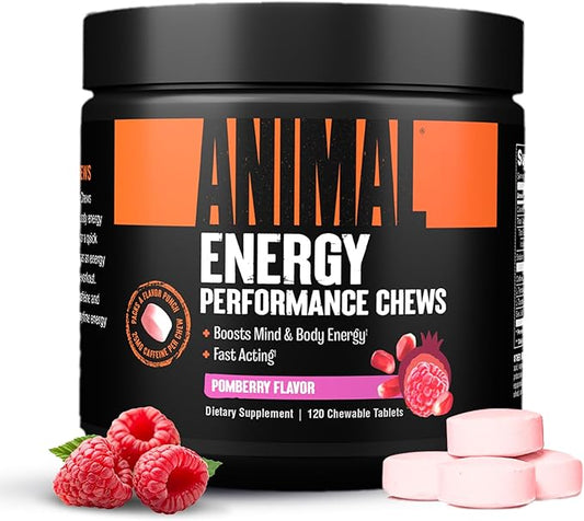 Animal Energy Chews, Fast Acting Energy with Caffeine, Nootropics and Sea Salt for Focus and Pre Workout - Convenient and Delicious Chews Format - Pom-Berry