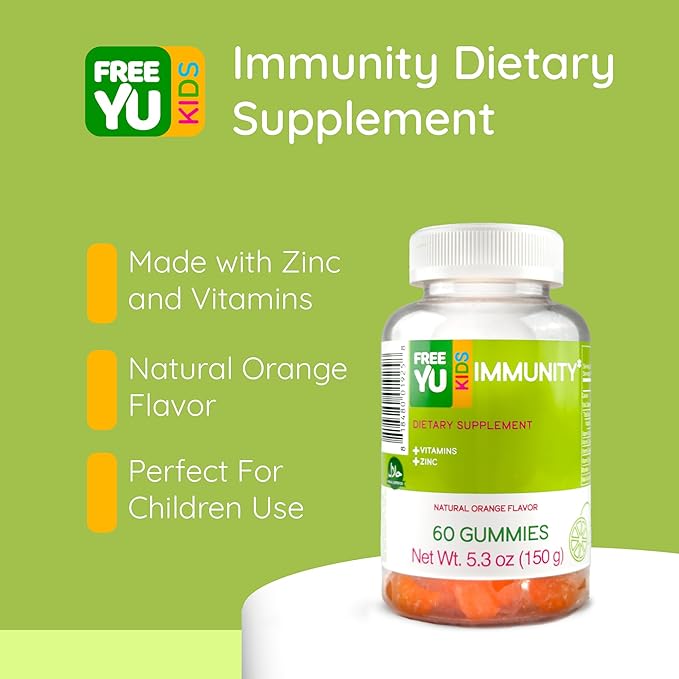 Kids Immunity Gummy - Dietary Supplement with Vitamins for Kids & Children - Chewable Multivitamin Booster Gummies with B12, Zinc, Vitamin C, D, E, A - Gluten Free & Halal - 60 Gummies (5.3 oz)