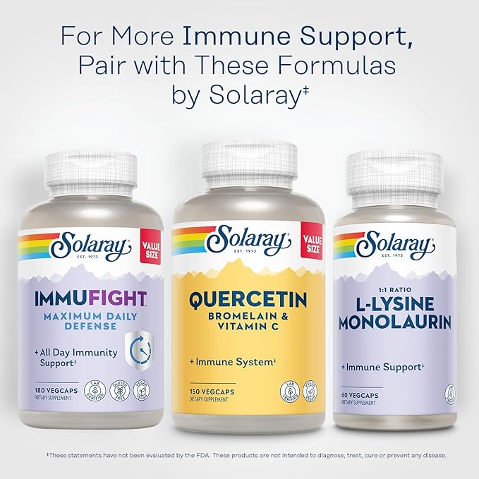 SOLARAY Quercetin Bromelain & Vitamin C, Immune System, Sinus, Respiratory & Antioxidant Activity Support, Vegan, 500mg of Quercetin & 1,235mg of VIT C, 60 Day Guarantee, 75 Servings, 150 VegCaps