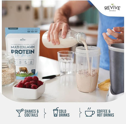 Revive Naturals Multi Collagen Hydrolyzed Powder Bag (4oz) - Types I, II, III, V & X - Grass Fed Bovine, Free Roaming Chicken & Eggshell Collagen Peptides, Non-GMO, GF.