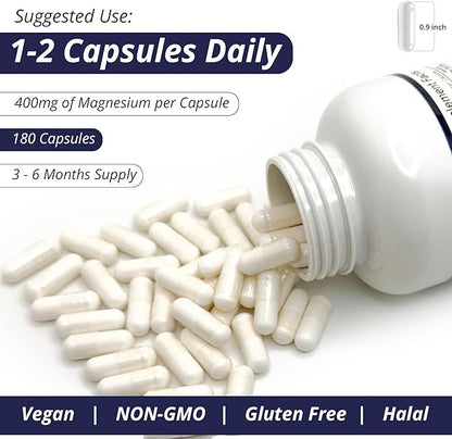 WOW Supplements Magnesium 400 mg Complex - Supplement for Men and Women - Citrate, Aspartate & Magnesium Oxide 400mg - 180 Capsules