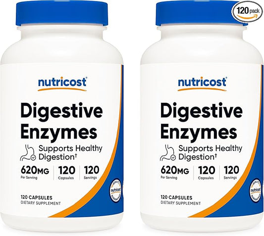 Nutricost Digestive Enzymes 620mg, 120 Veggie Capsules (2 Bottles) - Complete Digestive Enzyme Supplement