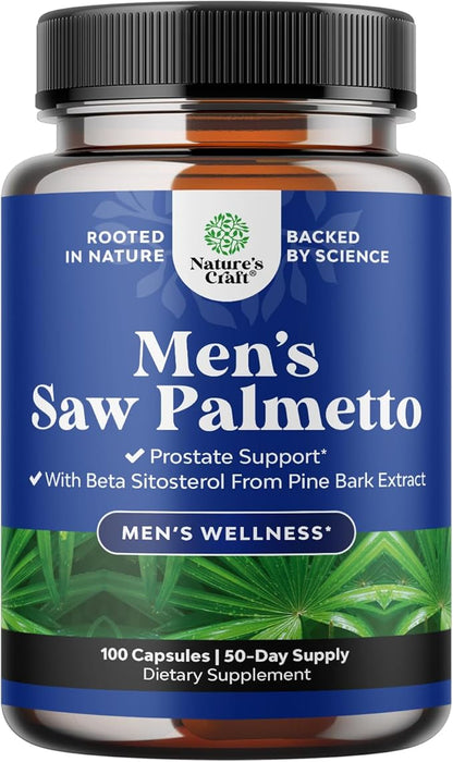 Natures Craft Saw Palmetto for Men with Beta Sitosterol - Saw Palmetto Extract Prostate Health Supplement for Men Bladder Control and Prostate Support - Restoring Hair Supplement