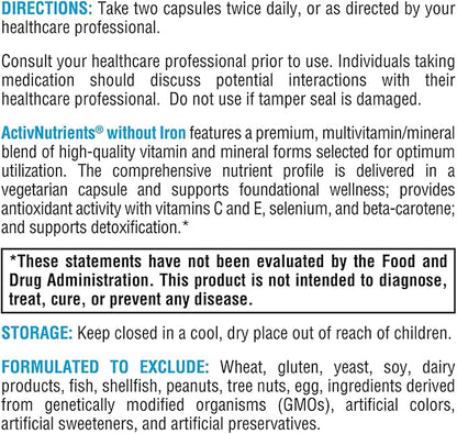 XYMOGEN ActivNutrients Without Iron - Multivitamin Multimineral for Wellness, Immune, Energy and Mood Support - Chelated Minerals + Active B Vitamins with Folate (120 Capsules)