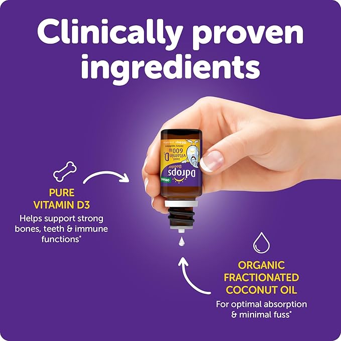 Ddrops Kids Booster 600IU 100 Drops - Daily Liquid Vitamin D for Kids. Support Strong Bones & Immune System in Children. No Preservatives, No Sugar, Non-GMO, Allergy-Friendly