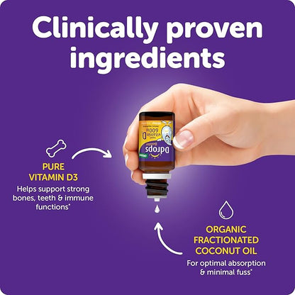 Ddrops Kids Booster 600IU 100 Drops - Daily Liquid Vitamin D for Kids. Support Strong Bones & Immune System in Children. No Preservatives, No Sugar, Non-GMO, Allergy-Friendly