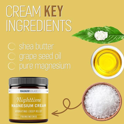 Magnesium Cream – Nighttime Magnesium Lotion – Apply to Legs, Buttocks, Arms or Chest – Topical Magnesium Chloride – USA Made and Safe for Kids