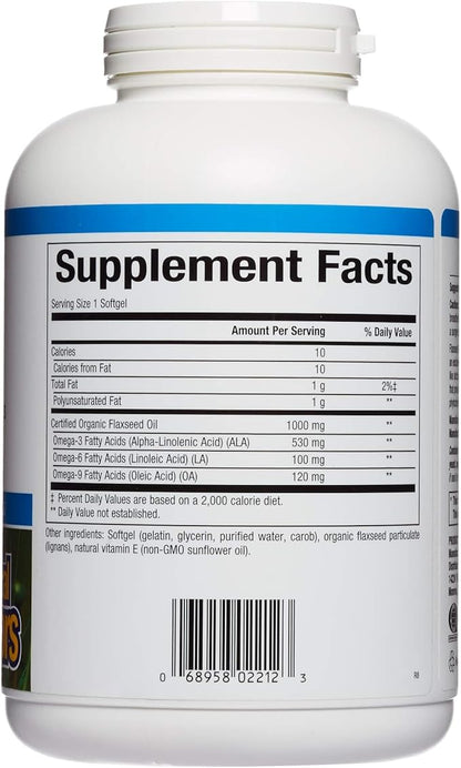 Omega Factors by Natural Factors, Flaxseed Oil, Supports Overall Health with Omega-3, 6 and 9 Fatty Acids, 360 softgels (360 servings)