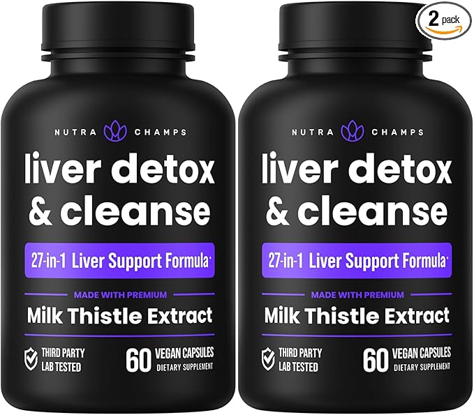 NutraChamps Liver Cleanse Detox & Repair Formula, Milk Thistle Extract with Silymarin, Artichoke, Dandelion, Chicory Root Powder, Premium Liver Support Pills Supplement, 60 Capsules (Pack of 2)