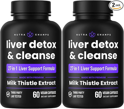 NutraChamps Liver Cleanse Detox & Repair Formula, Milk Thistle Extract with Silymarin, Artichoke, Dandelion, Chicory Root Powder, Premium Liver Support Pills Supplement, 60 Capsules (Pack of 2)