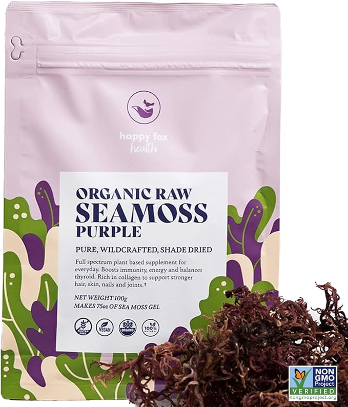 Purple Immunity Bundle - Organic Sea Moss Raw Purple & Organic Irish Sea Moss Capsules with Sambucus Elderberry for Immunity Defense, Vitamins C, D3, B9, B12, & Iron, 90 Count