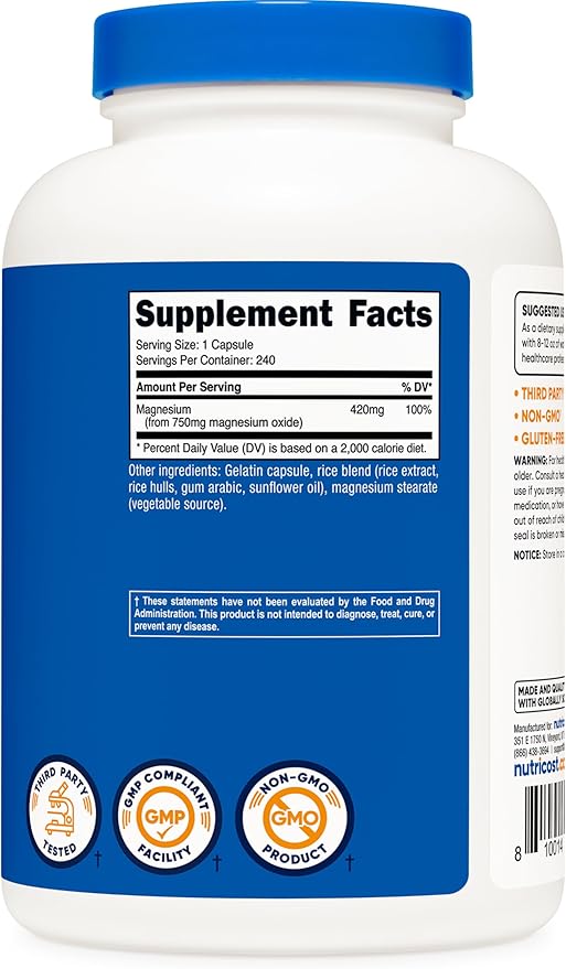 Nutricost Magnesium Oxide 750mg, 240 Capsules - 420mg of Magnesium, Non-GMO, Gluten Free