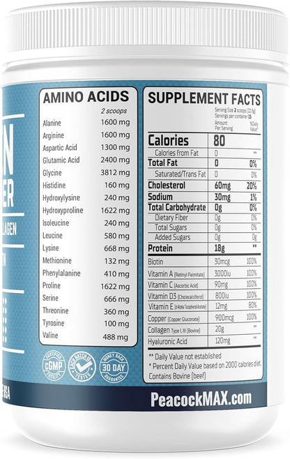 Multi Collagen Peptides Powder 12.06 oz - Unflavored Protein Powder, Hydrolyzed Collagen Peptides with Hyaluronic Acid, Copper, Biotin & Multivitamin for Nail, Skin, Hair & Gut Health