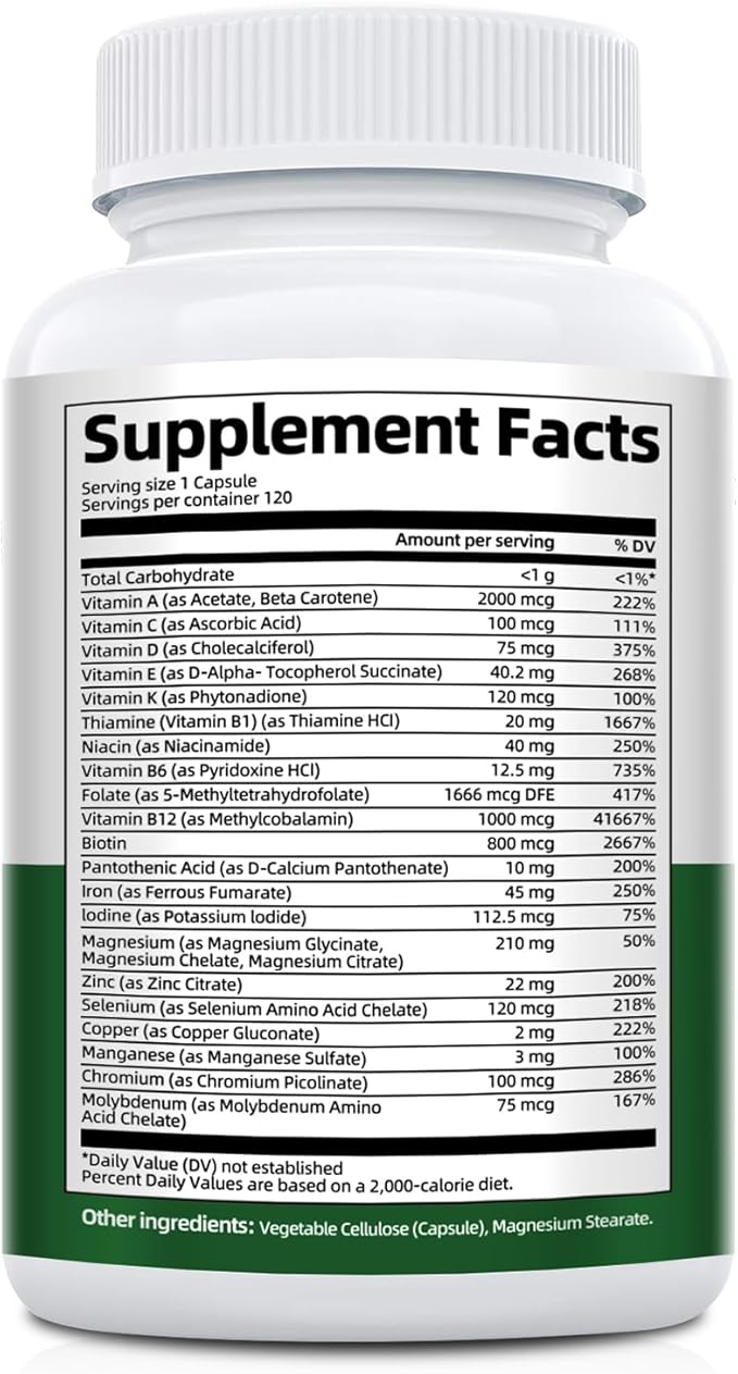 Bariatric Multivitamin with Iron 45mg, Methylated Multivitamin with Vitamin B12 & Methylfolate, Post Surgery Vitamins for Gastric Bypass & Sleeve Patients, Iron Supplement for Women & Men - 120 Caps