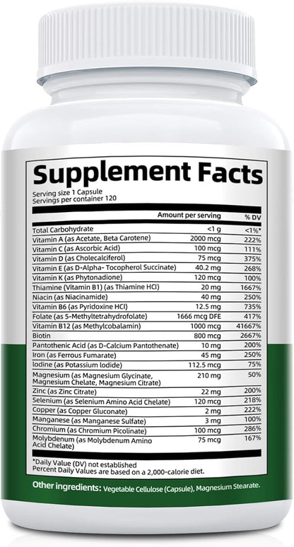 Bariatric Multivitamin with Iron 45mg, Methylated Multivitamin with Vitamin B12 & Methylfolate, Post Surgery Vitamins for Gastric Bypass & Sleeve Patients, Iron Supplement for Women & Men - 120 Caps