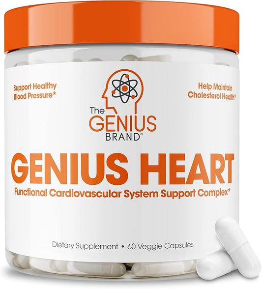 The Genius Brand - Genius Heart, 60 Veggie Pills - Natural Support Supplement May Help Cholesterol Levels and May Help Improve Healthy Blood Pressure - Grape Seed Extract, Vitamin K2 & CoQ10