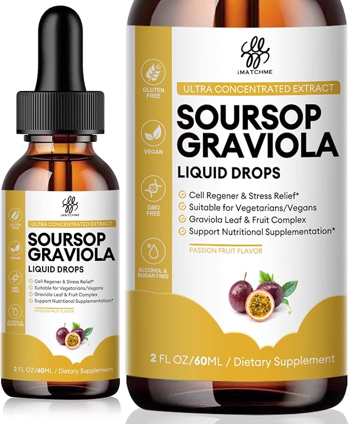 Premium Soursop Graviola for Digestion, Support Healthy Skin & Sleep, Soursop Extract Liquid Drop from Graviola Leaf and Fruit, Sugar/Caffeine/Gluten Free, Passion Fruit Flavor, 2 Fl Oz