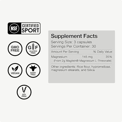 Momentous Magtein Magnesium L-Threonate 145mg - Magnesium Threonate Supplement for Cognitive Function & Rest Support, 30 Servings (Package May Vary)