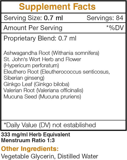 Tame The Monster Alcohol-Free Extract, Tincture, Glycerite Ashwagandha,St. John's Wort, Eleuthero Siberian Ginseng, Ginkgo, Valerian. Mood Balance Formula (2 FL OZ)