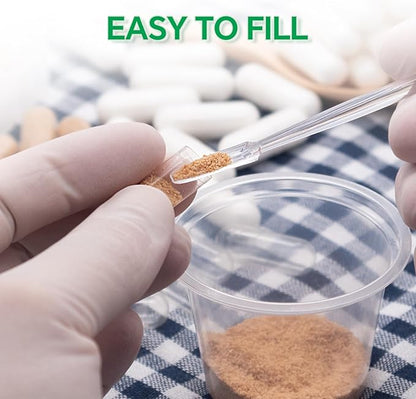 Size 0 Capsules Empty Vegan Plant Based Clear (500 Count) Gluten Free, Non-GMO, Halal Certified Pill Caps Filling Kit with 2 Spoons for Vegetarian DIY Your Own Supplements