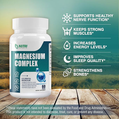 Magnesium Breakthrough Complex Supplement 500 mg- High Absorption Magnesium, Magnesium Glycinate, Citrate, Malate, Taurate with B6 - Bone, Heart, Muscle & Nervous System Support - 60 Capsules