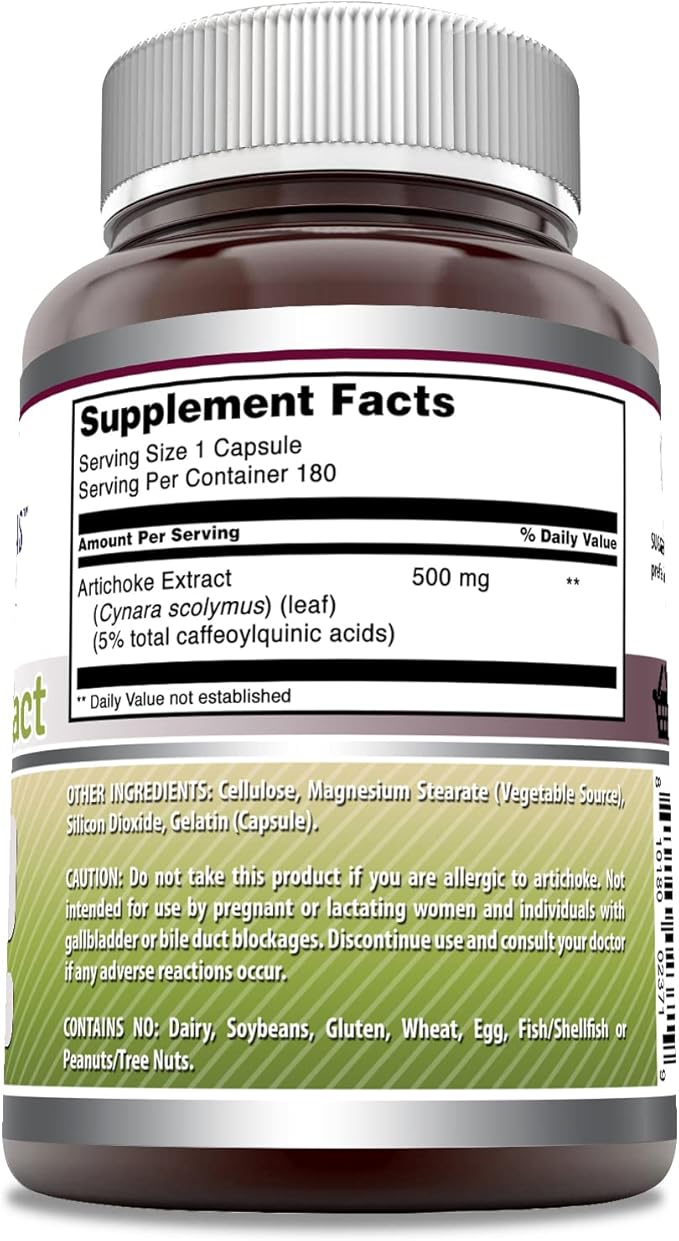 Amazing Formulas Artichoke Extract Supplement | Cynara Scolymus Leaf Capsules| 500 Mg | 180 Capsules | Non-GMO | Gluten Free | Made in USA