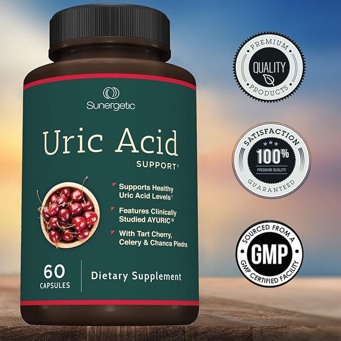 Sunergetic Premium Uric Acid Support Supplement – Uric Acid Cleanse & Kidney Support – Includes Tart Cherry, Chanca Piedra, Celery Extract & Turmeric - 60 Capsules