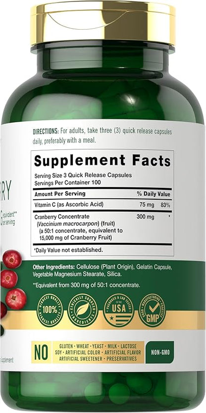 Carlyle Cranberry Pills 15000mg | 300 Capsules | Herb Extract Supplement | for Women and Men | with Vitamin C | Non-GMO & Gluten Free
