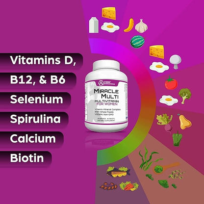Hybrid Nutraceuticals MiracleMulti Women Multivitamin with Probiotics, Biotin, Folic Acid, Enzymes + Fruit & Vegetable Blend - Immune Support, Heart Health, Energy: 60 Servings (Non-GMO) (2)