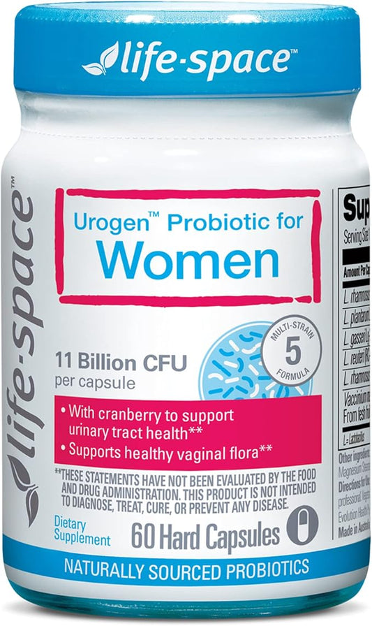 Life-Space Urogen Probiotic with Cranberry for Urinary Tract Health, Women's Probiotic with Lactobacillus rhamnosus&reuteri. for Vaginal Health, 11 Billion CFU per Capsule, 2-Month Serving-60 Capsules