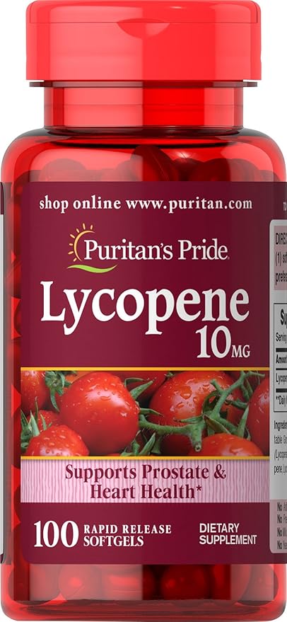 Puritan's Pride Premium Lycopene 10mg, Dietary Supplement for Prostate, Antioxidant, Heart Health, and Overall Health Support, 100 Rapid Release Softgels