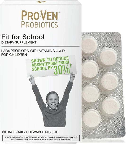 Probiotics Fit for School | 30 Tasty Strawberry Flavored Chewable Tablets | Designed for Childern Age 4-16 | 12.5 Billion CFUs Supports Immune System and Digestive Health