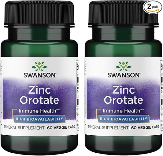Swanson Zinc Orotate 10 Milligrams Elemental Zinc 60 Veg Capsules (2 Pack)