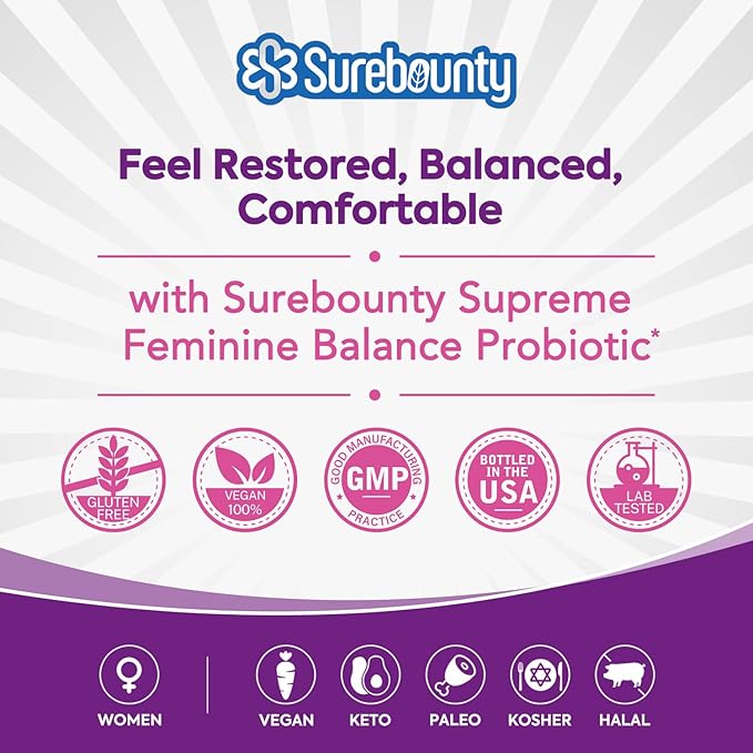 Women's Probiotic, 200 Billion CFU, Prebiotics + Digestive Enzymes + Cranberry, Complete Vaginal & Urinary Tract Health, Maintain pH & Yeast Balance, 60 Caps