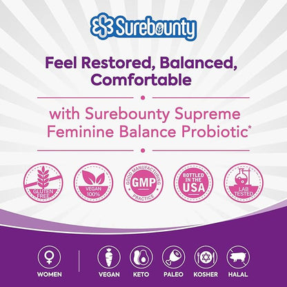 Women's Probiotic, 200 Billion CFU, Prebiotics + Digestive Enzymes + Cranberry, Complete Vaginal & Urinary Tract Health, Maintain pH & Yeast Balance, 60 Caps