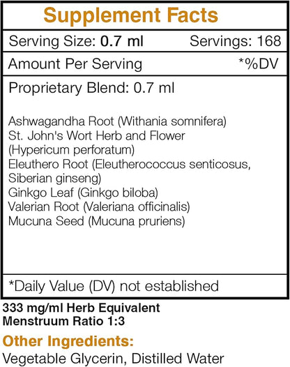 Tame The Monster Alcohol-Free Extract, Tincture, Glycerite Ashwagandha,St. John's Wort, Eleuthero Siberian Ginseng, Ginkgo, Valerian. Mood Balance Formula (4 FL OZ)