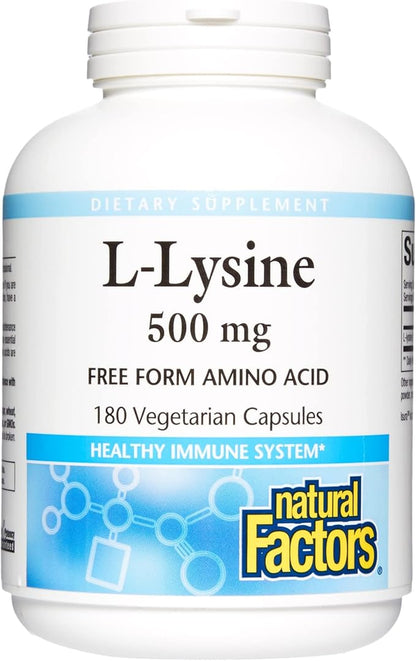 Natural Factors, L-Lysine 500 mg, 180 Vegetarian Capsules