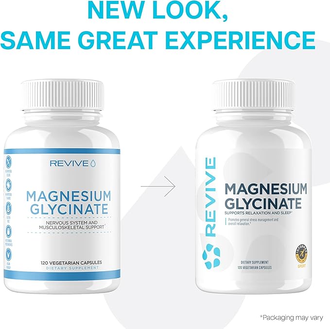 Revive MD Pure Magnesium Glycinate Capsules 200mg High Absorption Supplement for Relaxation & Stress Relief - Organic Memory & Sleep Support Pills for Strong Bones, Normal Nerve & Muscle Function