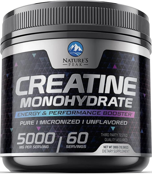 Creatine Powder 5000mg (5g) - Pure Micronized Creatine Monohydrate Supplement Unflavored, Keto Friendly - Creatine Nutritional Supports Muscle Growth & Strength, Vegan, Gluten-Free - 60 Servings