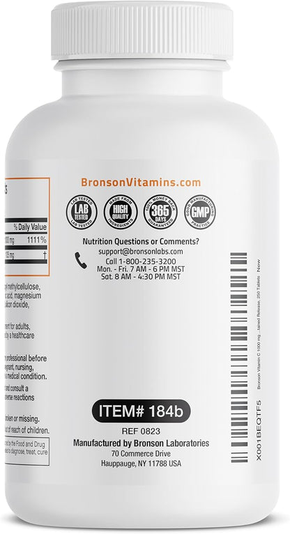 Bronson Vitamin C 1000 mg with Rose HIPS Sustained Release, 250 Tablets