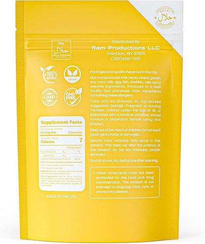 Halal Certified Vitamin D3 Gummies 2000 IU - Sugar-Free, Vegan, & High Absorption - Cholecalciferol Supplement - Tasty Gummies for Adults and Kids