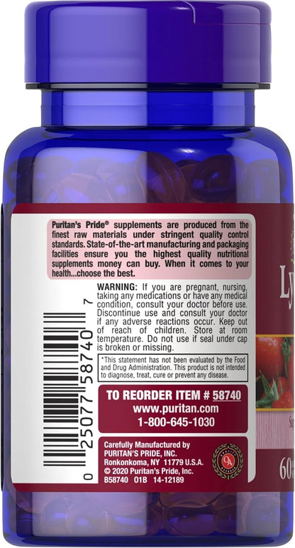 Puritan's Pride Premium Lycopene 20mg, Dietary Supplement for Prostate, Antioxidant, Heart Health, and Overall Health Support, 1 Month Supply, 60 Rapid Release Softgels