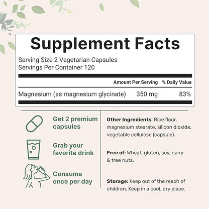 Micro Ingredients Magnesium Glycinate 350mg Per Serving, 240 Veggie Capsules | Potent Elemental Form, 100% Chelated, Highly Bioavailable | Healthy Muscle, Bones, & Mood Support Supplement | Non-GMO