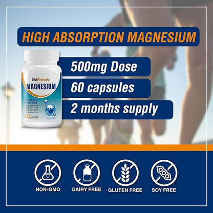 Magnesium Breakthrough Supplement - Has 5 Forms of Magnesium: Glycinate, Orotate,Taurate,Malate, Citrate- Support Stress Relief, Sleep, Heart Health, Nerves, Muscles, and Metabolism (60 Capsules)