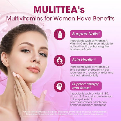 Multivitamin for Women-Hair, Skin and Nails Vitamins for Women-Methylated Multivitamin-Vitamins A,C,D,E, Biotin, Folic Acid-Bloom Energy and Help Focus-with 30+ Nutrients-120 Count